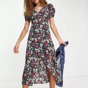 ASOS Topshop floral ruched sleeve midi dress in multi